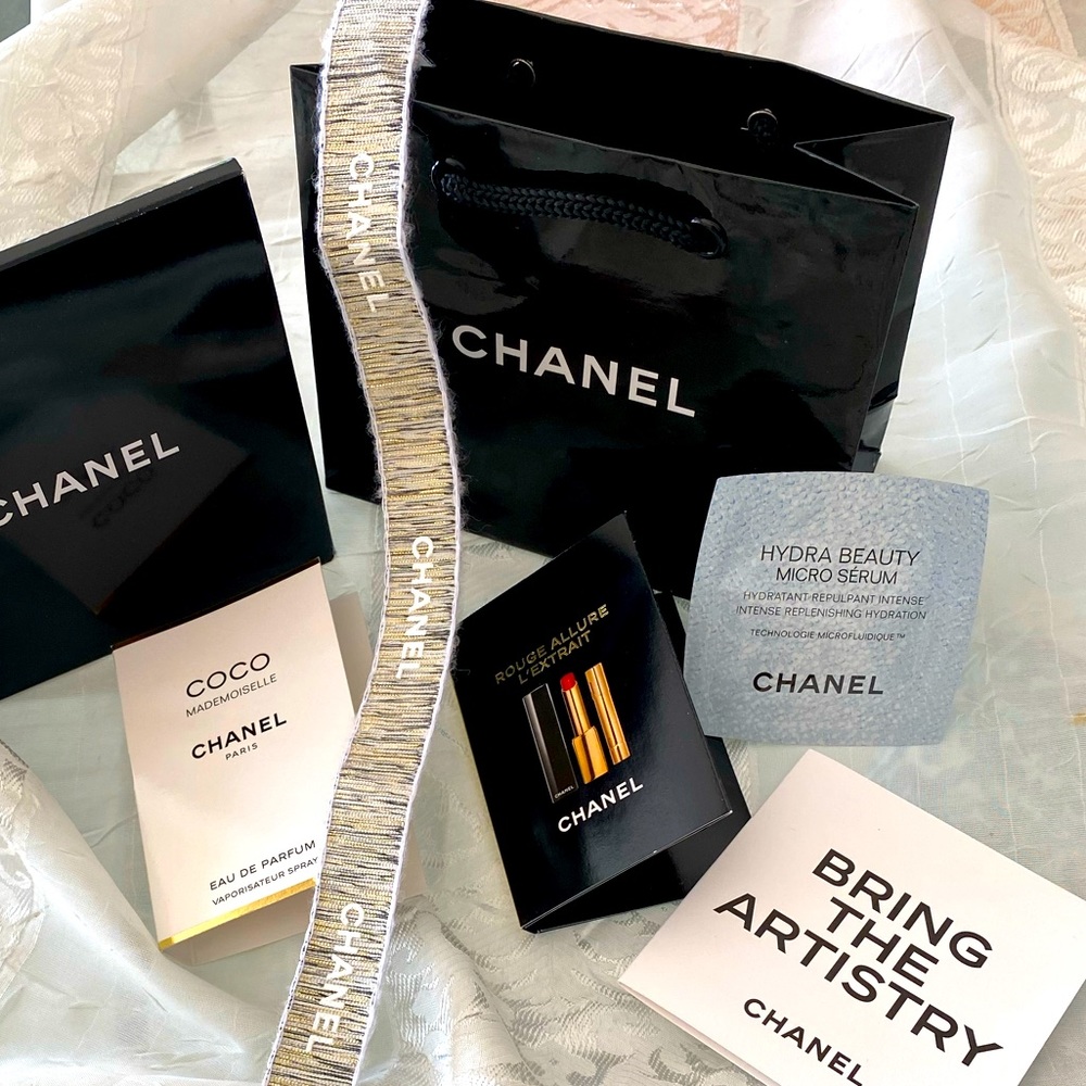 Chanel small Gift Bag, Pouch, samples and ribbon